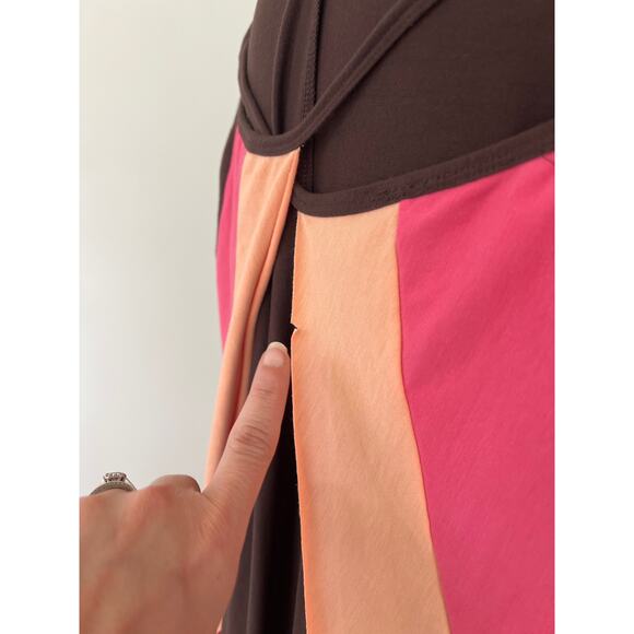 Vintage bebe Sz Medium Wrap Maxi Skirt/Dress Brown Pink Orange Block Stripe - Picture 9 of 9
